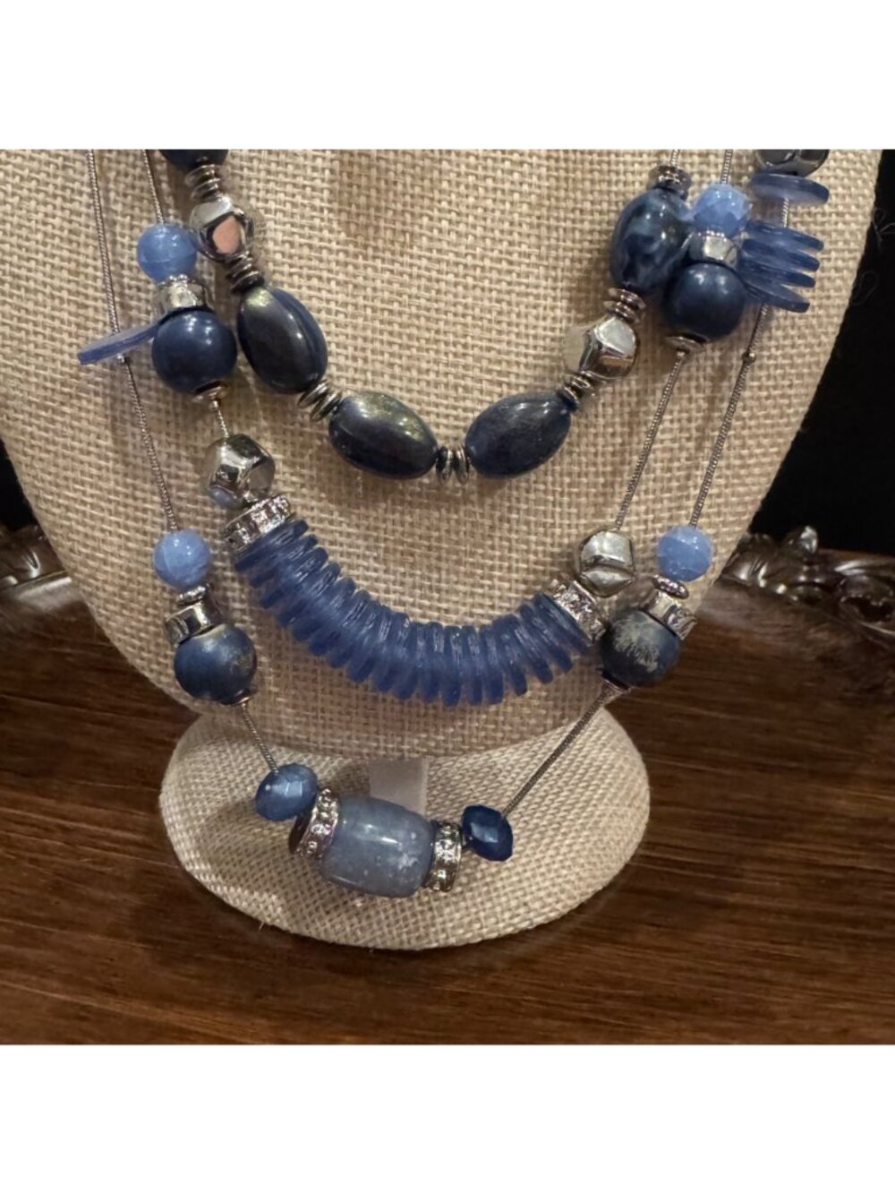 Chicos Blue Multi-Strand Necklace Bracelet & Earrings Set w Silver-Tone Accents - Picture 2 of 16